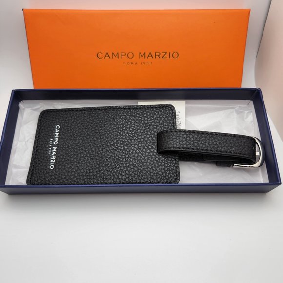 Campo Marzio Handbags - Campo Marzio Designer Pebbled Luxury Leather Luggage Tag- Black